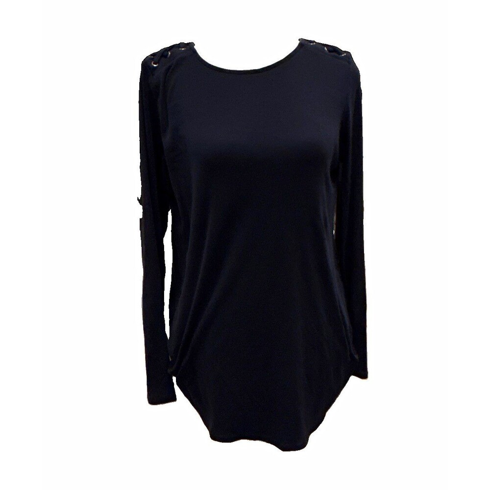 J. Jill Blue Pima Cotton Knit Lace-Up Grommet Tunic Top Long Sleeve XS